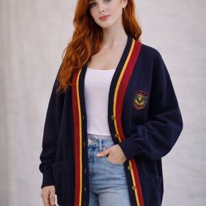 GAP Navy Cardigan with Red and Yellow Stripes